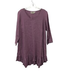 Goddess Gear 100% Linen Dress Ruffle Hen V Neck Casual Lavender Medium Boho